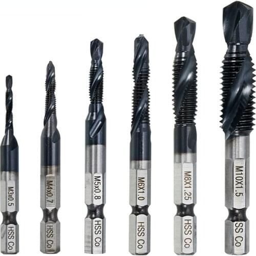 6PCS M3-M10 Screw Tap Drill Bits HRC89 TiAlN Coated HSSCO M35 Cobalt Taps Metric Combination Bit 1/4" IN Hex Quick Change