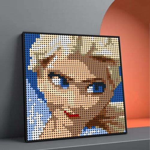 Animated Film Queen Elsaed Pixel Mosaic Art Painting Collection Building Blocks Painted Background Decoration Kids Bricks Toy