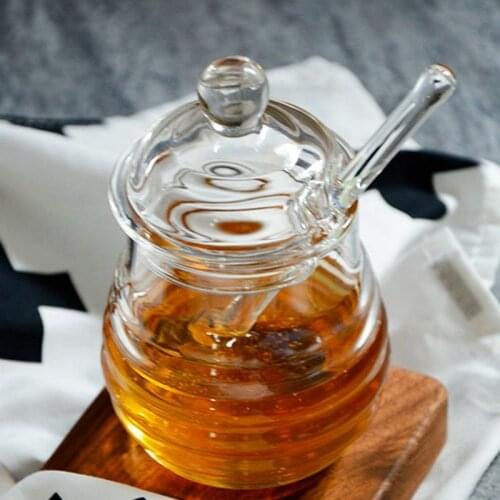 Household transparent glass honey jar, with lid Big Dipper glass stirring stick honey bottle glass transparent jar