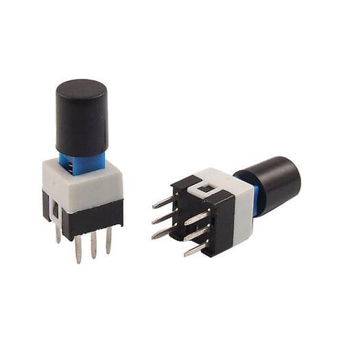 7 x 7mm x 16mm Black Cap Push Button Tactile Tact Switch Lock 6 Pin DIP