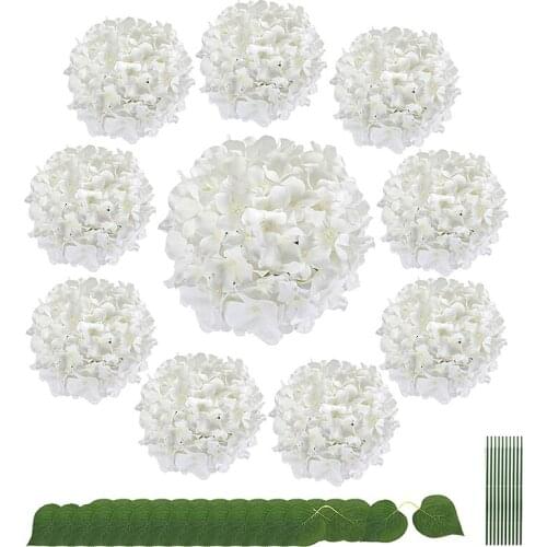 Silk Hydrangea Flower Hydrangea Artificial Heads with Stems Leaves Artificial Flowers Bouquet for Home Decor Wedding Decoration