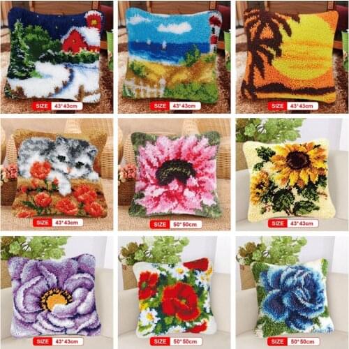 DIY Beautiful Scenery Flower Carpet Embroidery Pillow Knooppakket Needlework Set Latch Hook Cushion Button Package knoopkussen