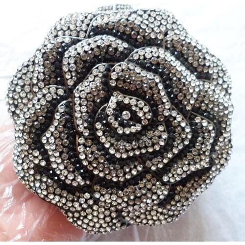 Designer Flower Evening Clutches Purses And Handbags White/Black Rhinestone Mini Minaudiere Fashion Women’s Diamond Party Purse