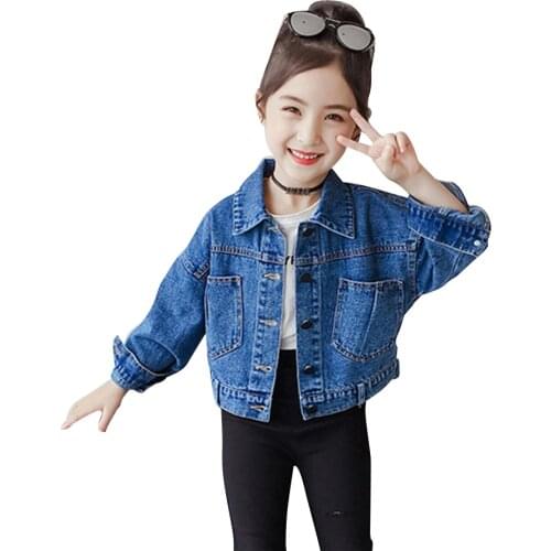 Girls Denim Jacekt Drawstring Girl Coats Kids Spring Autumn Childrens Jacket Outerwear Casual Style Childrens Clothes