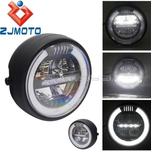 E8 6000K Angel Eye DRL Motorcycle Headlight HeadLamp Bulb For Harley Sportster Custom Dyna Protector LED Black Round Headlamp