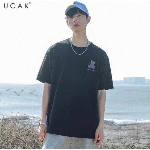 UCAK Brand Men T Shirt Summer Loose T Shirt Casual Short Sleeve Solid Color Tshirt Pure Cotton Oversized T-Shirt Tops Tee U5673