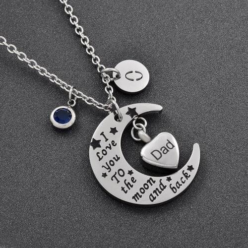 IJMD0023 My Dearest Dad Memorial Cremation Locket Necklace Ashes Urn Pendant Holder-I love you to the moon and back