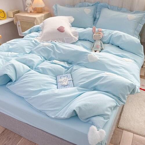 Sweet Princess Korean Style Applique Beedding Set for Bedroom Cotton Queen King Size Bed Sheet Duvet Cover Home Decoration 4pcs