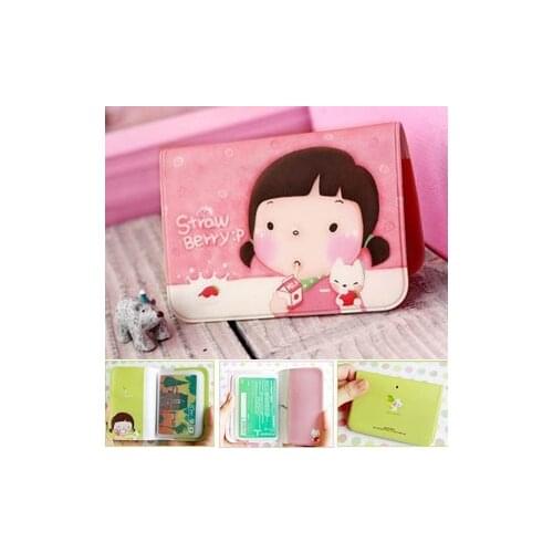 Fashion 12 Bits Cartoon Cookie Girl Credit Card Holder PU Leather Buckle Cards Holders Organizer Manager For Women Men