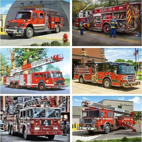5D Diy Full Square Round Diamond Painting Kit Cross Stitch Fire Truck Rhinestone Pictures Scenery Embroidery Needlework Gift