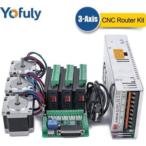 3Axis/4 Axis CNC Router Kit,3 pcs 4A TB6600 Stepper Motor Driver + Nema23 Motor 57HS5630A4+5 Axis Interface Board+Power Supply