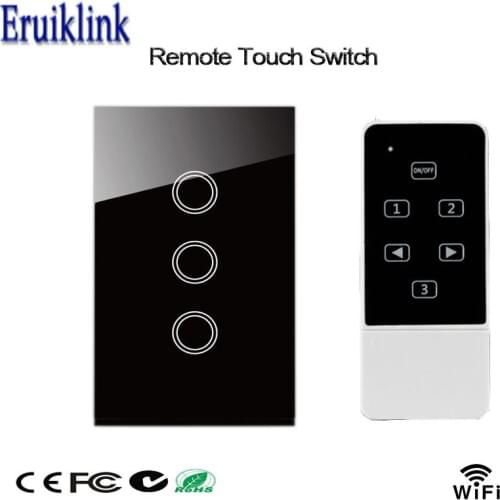 Eruiklink Smart Home Wall Light Switch,US Standard Crystal Glass Panel 3 Gang Touch&Remote Switch Compatible Broadlink Rm Pro