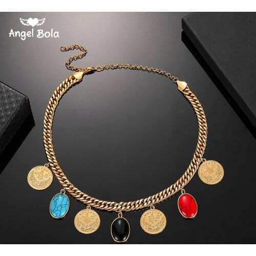 New 18kGP Gold Turkish Coin Chain Geometric Round Allah Necklaces Pendant for Women Mens Necklace Arab Muslim Islam Jewelry Gift
