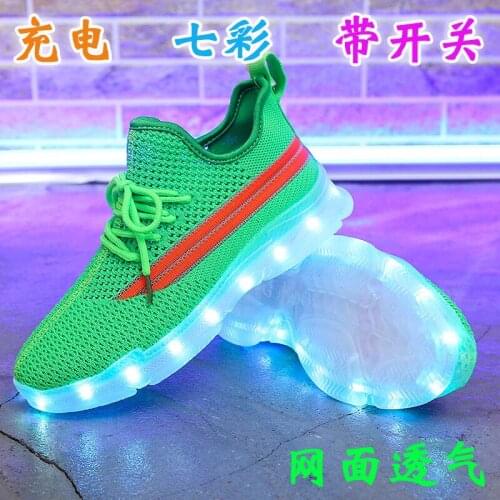 Nice New Usb Rechargeable Luminous with Lights for Women Men LED Shoes with Lighted up sole Adults Lady Net Dancing Green