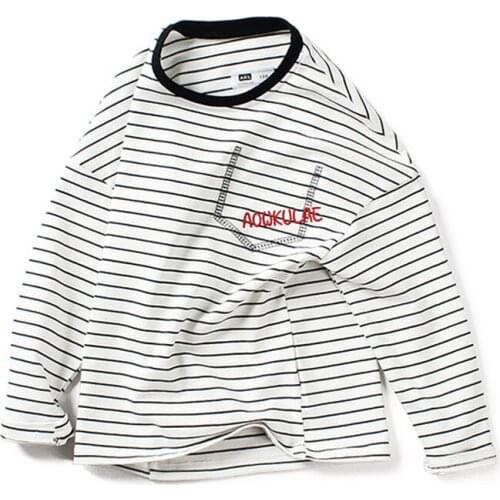 4-13 Age boys and girls Spring Autumn Sweatshirt T-shirt Korean version striped plaid long-sleeved quality cotton child top coat