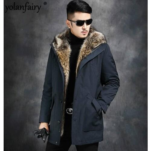 Real Fur Coat Natural Rabbit Fur Liner Parka Winter Jacket Men Men Raccoon Fur Collar Warm Parkas Plus Size L17-1312 YY344