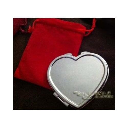 Blank Silver Heart Compact Mirrors Makeup Mirror +FREE RED POUCHES Bridal Wedding Gift #18038