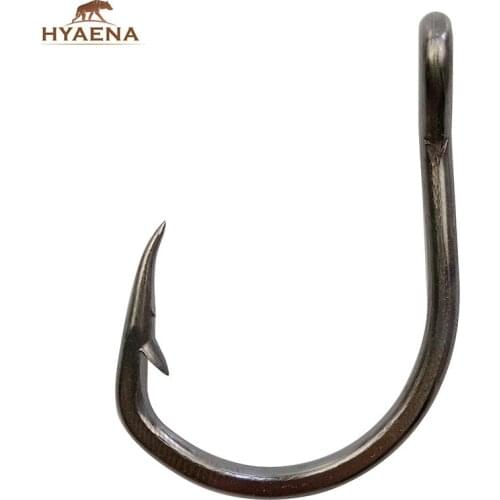 Hyaena 100pcs/lot 1/0-12/0 10827 Stainless Steel Barbed Fishing Hooks With Big Hook Eyes Catch Bass Fishing Accessories
