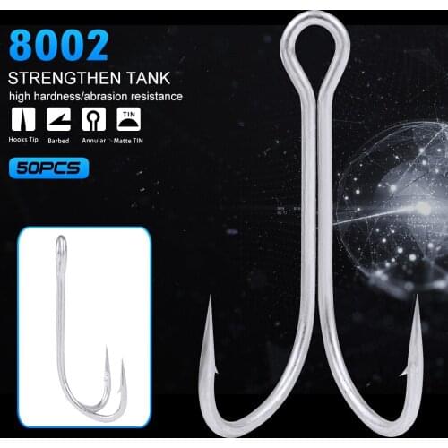50pcs/box Saltwater Fishing Hook Lacklustre and Smooth Pure Tin Layer Duple Hooks 1#-1/0-2/0-3/0 High Carbon Steel Fishhook