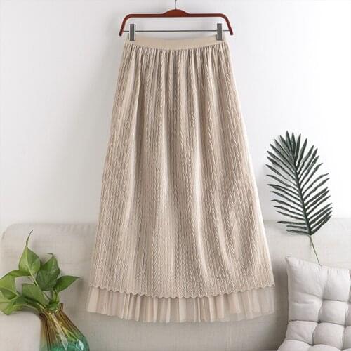 Elastic Waist Mesh Gauze Corduroy Pleated Skirt Autumn And Winter New High Waisted Slim Skirt For Women