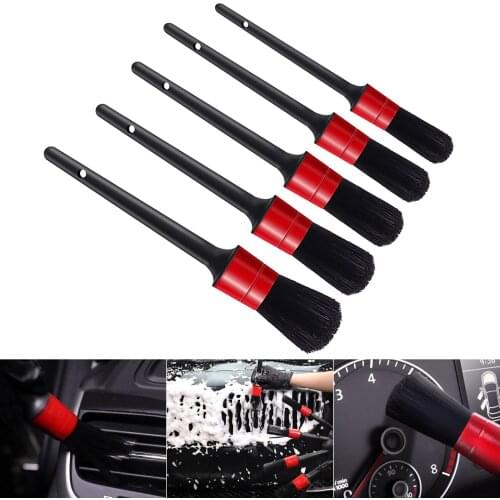 5PCS Car Detailing Brushes Cleaning Brush Set for Cleaning Wheels Tire Interior Exterior Leather Air Vents Car Cleaning Kit Tool
