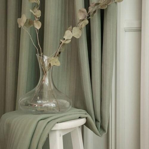 Japan Texture Striped Blackout Curtains for Living Room Thick Green Drapes for Bedroom Luxury Panel Window Treatments Blinds