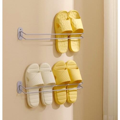 Bathroom Toilet Slippers Rack Wall-mounted Storage Rack Free Perforated Nail Storage Door Long Style Multi-function Rack