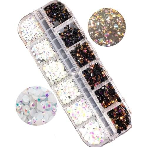 6Types 1Box jelly Nail rhinestones embellishment mixed sizes 2-4mm AB flat-back 3 size rhinestones 14 Cut Gems Nail art Stone