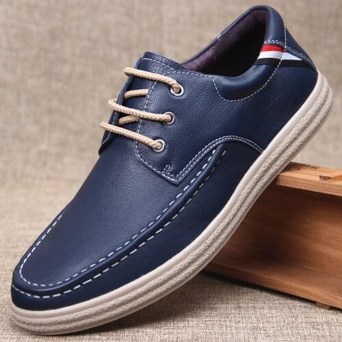 Natural Leather Mens Sneakers Low-Top Men Casual Shoes British Style Breathable Handmade Full Grain Sewing Shoes Black Navy