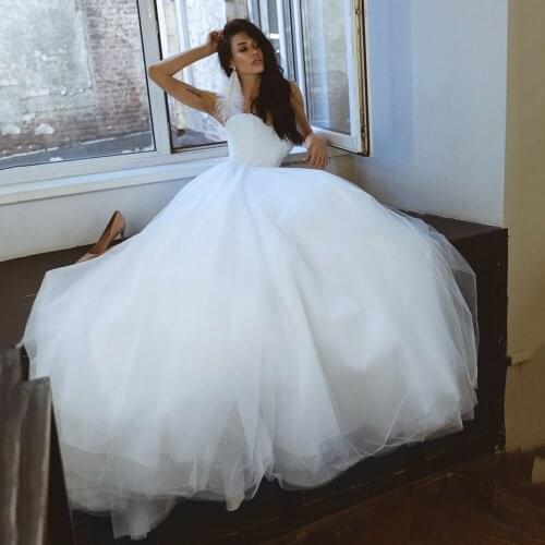 UZN Elegant A-Line Wedding Dress Sweetheart Beading Pearls Bridal Gown Sparkling Glitter Tulles Brides Dress Vestido de novia