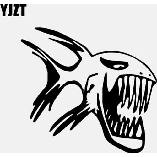 YJZT 14.9CM*13.8CM Vinyl Decal Angry Fish Cartoon Car Sticker Window Decor Black/Silver C24-1039