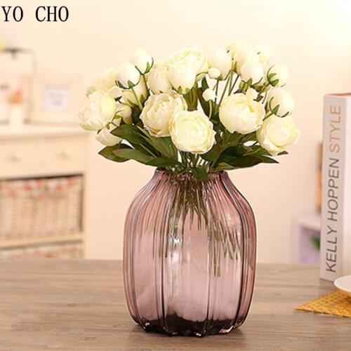 YO CHO White Peony Pink Tea Rose Bridesmaid Artificial Flower Chrismas Day Home Decoration Wedding Flower Gift Peony Orchids DIY