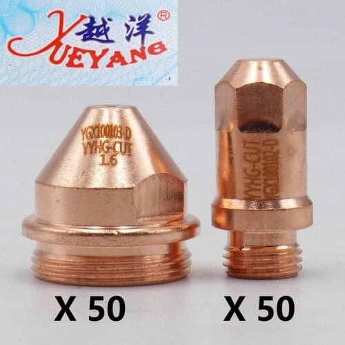 50 electrode + 1.2 1.6 1.8 Tip 50 YGX-100 YK-100 100A YGX 100103 YK 100102 Huayuan LGK-100 LGK-120 CNC Plasma Torch