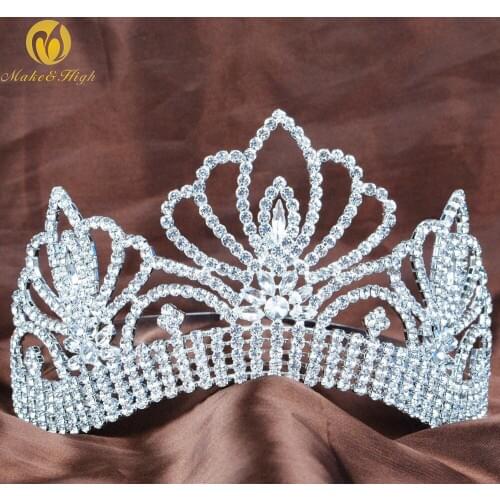 Women Brides Tiara and Crowns Rhinestones Crystal Full Diadem Beauty Pageant Prom Party Costumes Wedding Bridal Hair Crown 00017