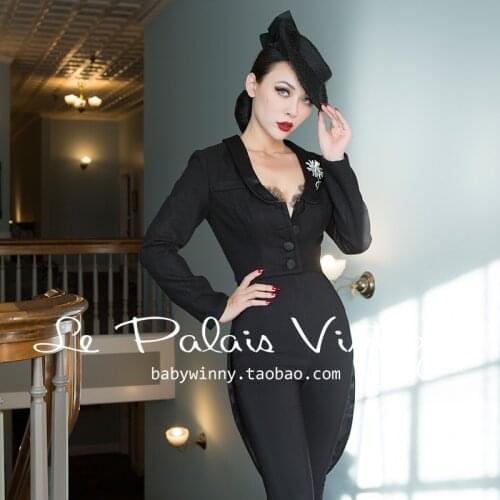 40- winter vintage women 50s black tuxedo short coat plus size wool elegant jacket feminino mujer pinup bandage coats