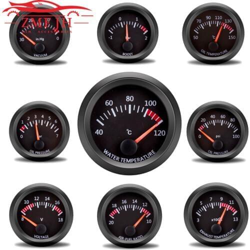 12V Car Gauge 2"52mm Boost Gauge Water Temp Oil Temp Voltmeter Oil Press Vacuum Air Fuel Ratio Exhaust Temp Vehicle Meter