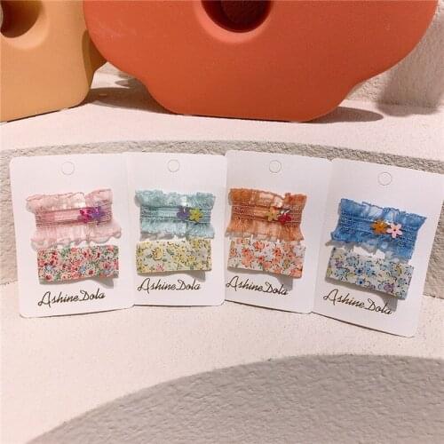 2 Pcs Korean Fashion Childrens Fabric Floral Hairpin Sweet Girl Princess Beautiful Sequins Yarn Lace BB Clip Hair Accessories