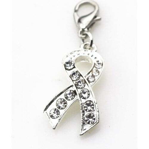 20pcs/lot Crystal rhinestone ribbon dangle charms cancer symbol charms DIY bracelet/necklace lobster clasp hanging charm jewelry