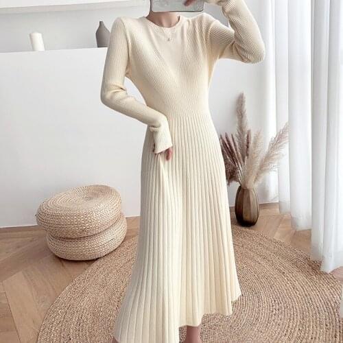 2021 Long Section Bottoming Turtleneck Sweater Dress Fashion Blue Knitted Dress Winter Thick Stretch Pullover Sweater Dresses