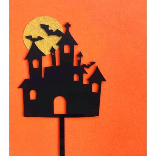 Acrylic Cake Topper Halloween Decoration Black Haunted House Halloween Party Funny Dress Up Cake Baking Party Favors