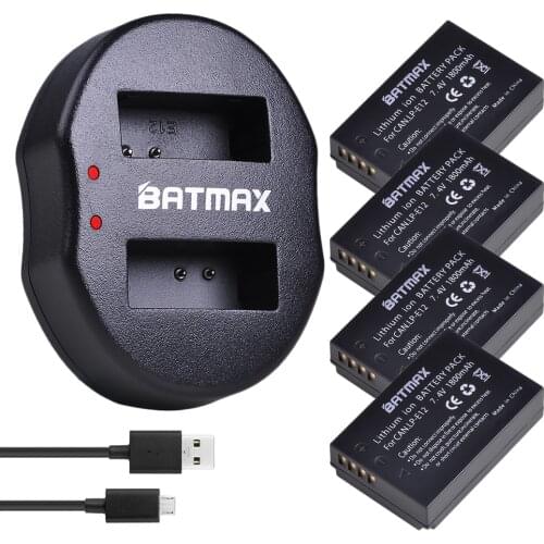Batmax 4pcs LPE12 LP-E12 LP E12 Rechargeable Battery+USB Dual Charger for Canon EOS M100 100D Kiss X7 Rebel SL1