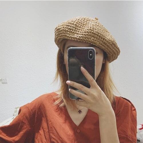 Adjustable Weave Beret Straw Hats For Women Summer Breathable Travel Beach Sun Hat Casual Holiday Artist Caps Chapeau Femm 2021