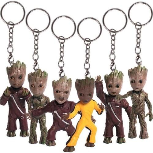 Super Hero Baby Groot Keychains Treemen Action Figures Toy Metal Cute Model Cartoon Keychain Keyring Decor Pendants Toy For Kids