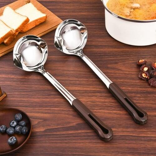 Grease Scoop Household Quick Separation Stainless Steel Wooden Quick Separation Anti-skid Handle Oil Filter Spoons Colander