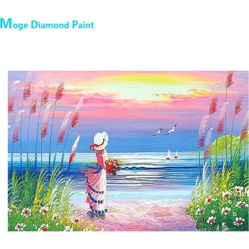 Girl in Dream Diamond Painting Oil Lakeside Scenic Round Full Drill Nouveaute DIY Mosaic Embroidery 5D Cross Stitch Home Decor