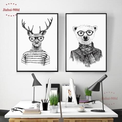 Hand draw Animals Canvas Art Print Poster, Deer And Polar Bear Set Wall Pictures for Home Decoration, Giclee Wall Decor DE009