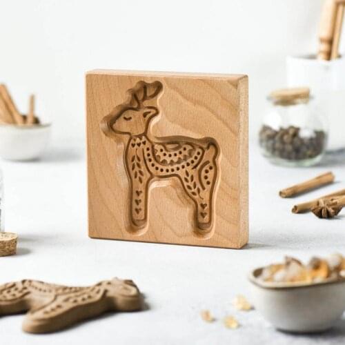 Reindeer Cookie Cutters Biscuit Mold Wooden Press Mooncake Safe Practical For Baking Decoration Making Gingerbread Honey Cakes