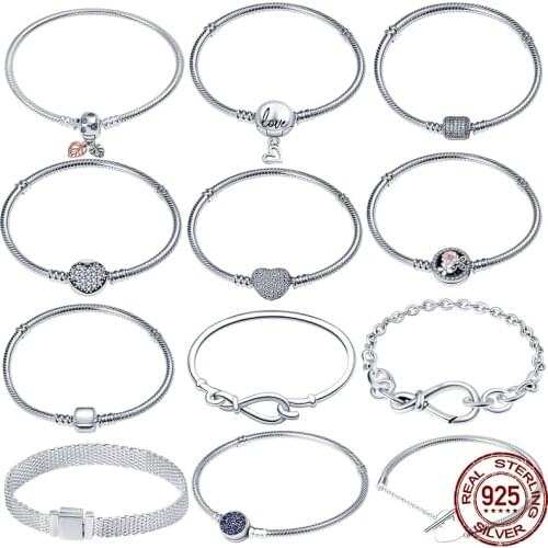 Hot Sale 925Silver Bracelet Fit Original Design Beads Charms Bangle DIY Jewelry Making Gift For Women