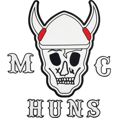 Huns MC Embroidery Patch Skull Applications Iron on Back Biker Sticker Applique for Jacket Jeans Clothes Custom Patches DIY LOGO
