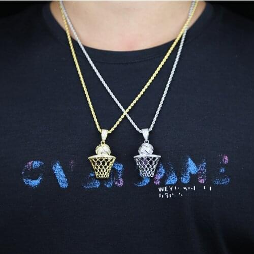 Iced our hip hop basketball charm pendant with 5mm cz tennis chain rope chain long necklace for mens hip hip party jewelry